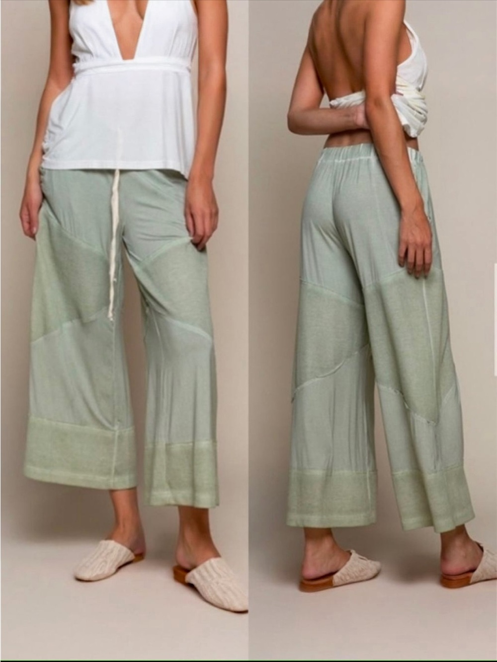 POL Sage Green Wide Leg Culotte Drawstring Pants M/L NWT - Picture 5 of 14